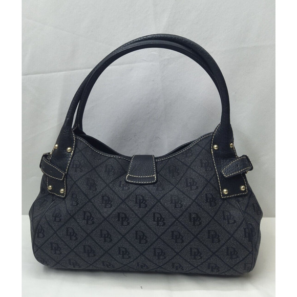 Dooney & Bourke Gray Canvas Leather Trim DB Printed Hook Satchel Shoulder Bag - Picture 2 of 16